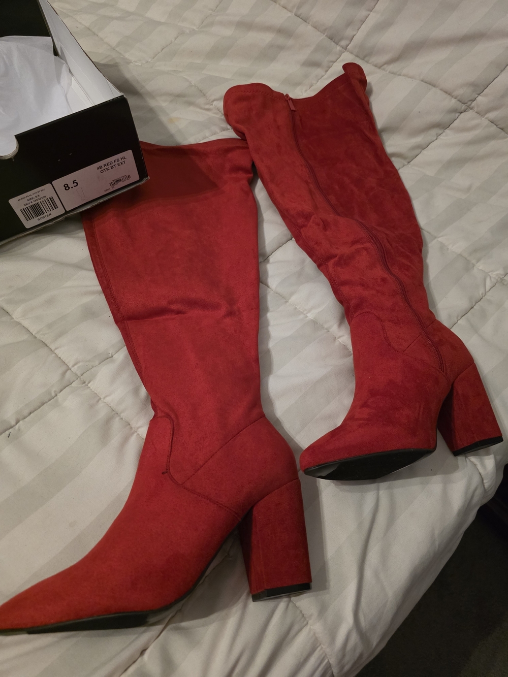 Torrid 8.5 Red Suede Knee-High Block Heel Boots, Wide Calf Approved. - Picture 1 of 11